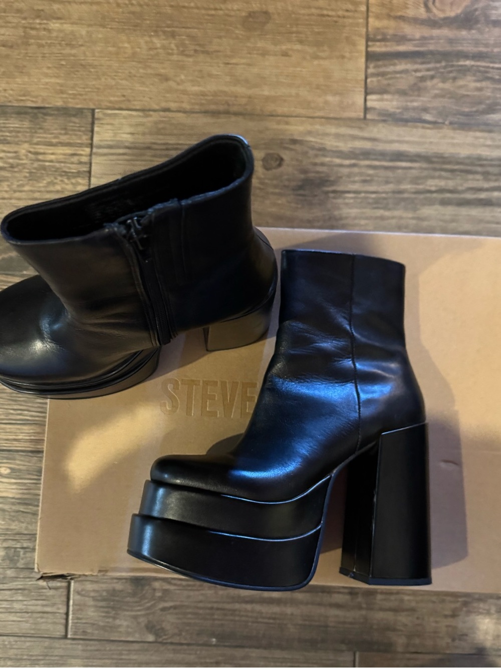 Steve Madden Black Double-Platform Block Heel Ankle Boots